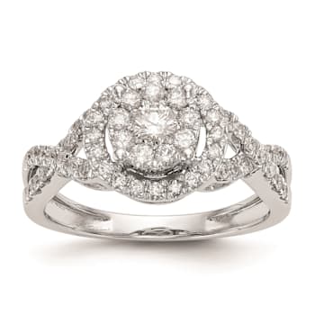 Rhodium Over 14K White Gold Lab Grown Diamond Cluster Engagement Ring 0.758ctw