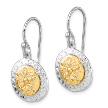 Rhodium Over Sterling Silver Two-tone Textured Sand Dollar Dangle Earrings