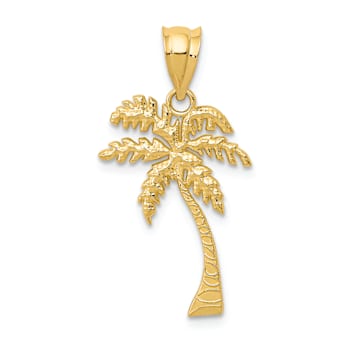 14k Yellow Gold Textured Mini Palm Tree Pendant