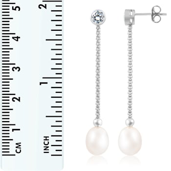 7.5-8mm White Cultured Freshwater Pearl Rhodium Over Sterling Silver Earrings