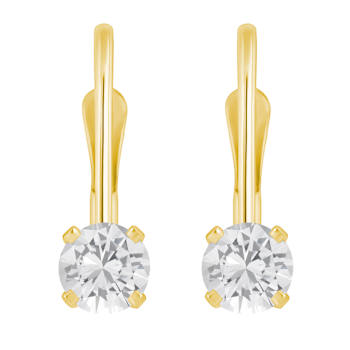 4mm Round White Topaz 14k Yellow Gold Drop Earrings
