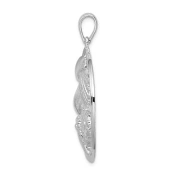 Rhodium Over Sterling Silver Polished Shells Large Round Pendant