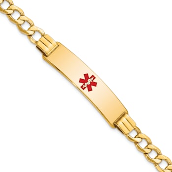 14k Yellow Gold Medical Red Enamel Curb Link ID Bracelet