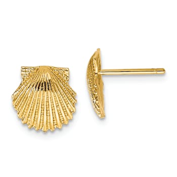 14k Yellow Gold Textured 9mm Scallop Shell Stud Earrings