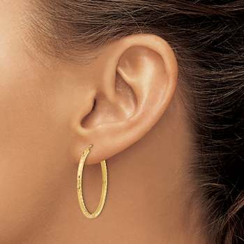 14k Yellow Gold Diamond-Cut 1 3/16" Square Tube Endless Hoop Earrings