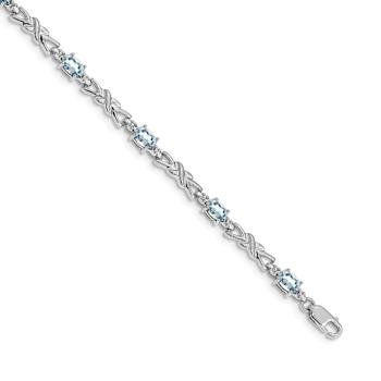 Rhodium Over 14k White Gold Diamond and Aquamarine Bracelet