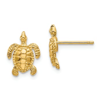 14k Yellow Gold Textured Sea Turtle Stud Earrings