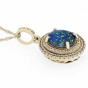 Australian Opal Triplet And White Zircon Pendant Necklace In Solid 10K
Yellow Gold 0.36ctw