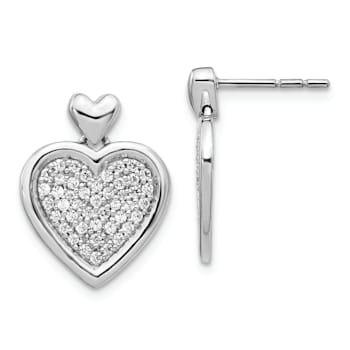 Rhodium Over 14k White Gold Diamond Fancy Heart Stud Earrings