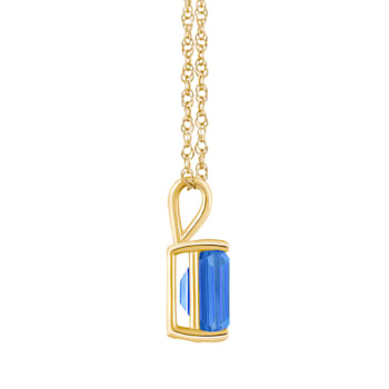 10x8mm Emerald Cut Blue Topaz 14k Yellow Gold Pendant With Chain