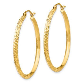 14k Yellow Gold 1 3/8" Knife Edge Diamond-Cut Hoop Earrings
