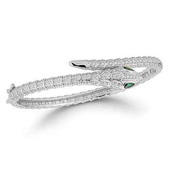 Rachel Zoe Pave CZ Bypass Snake Bangle Bracelet in Rhodium Over Sterling Silver