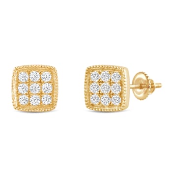 White Cubic Zirconia 14k Yellow Gold Earrings With Velvet Gift Box 0.50ctw