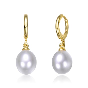 Pear Shape Pearl Simulant Drop Earrings In 14K Gold Over Brass