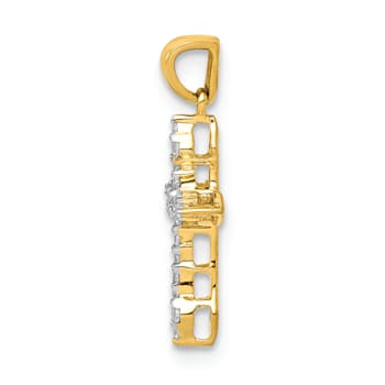 14k Yellow Gold and Rhodium Over 14k Yellow Gold Diamond Cross Pendant