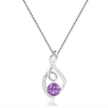 Round Amethyst and White Sapphire Sterling Silver Pendant With Chain
