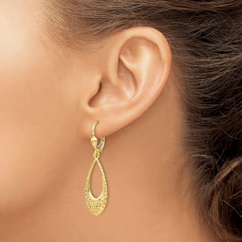 10k Yellow Gold Polished And Diamond-Cut Dangle Leverback Earrings