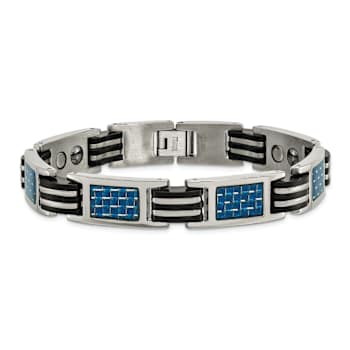 Titanium Polished with Blue Carbon Fiber Inlay & Rubber Bracelet