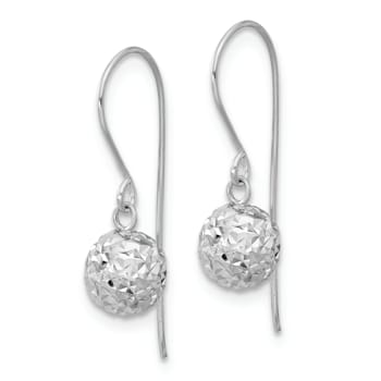 Rhodium Over 14k White Gold Diamond-Cut Ball Dangle Earrings