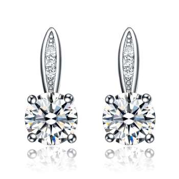 Square CZ Drop Earrings In White Rhodium Over Brass