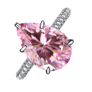 Pear Shape Pink and Round White Cubic Zirconia Accents Sterling Silver Ring