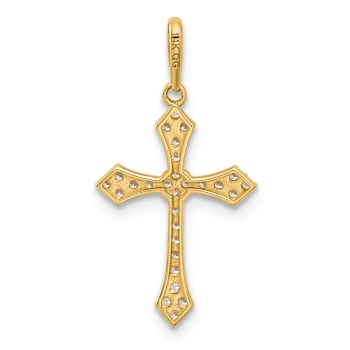 14k Yellow Gold Polished and Textured Cubic Zirconia Passion Cross Pendant