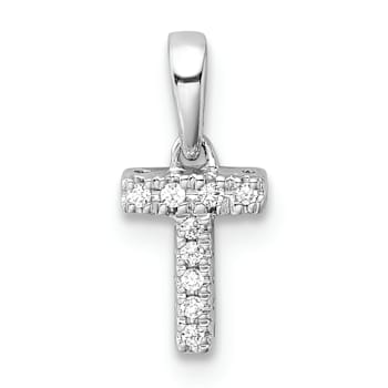 14K White Gold Diamond Letter T Initial with Bail Pendant