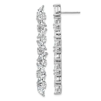 Rhodium Over Sterling Silver Fancy Cubic Zirconia Post Dangle Earrings