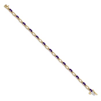 14k Yellow Gold and 14k White Gold Diamond and Amethyst Bracelet