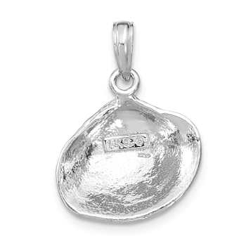 Rhodium Over 14k White Gold Polished and Textured Medium Clam Shell Pendant