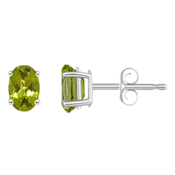 6x4mm Oval Peridot 14k White Gold Stud Earrings