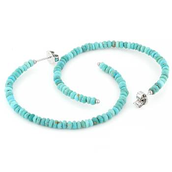 Turquoise Rondelle Rhodium Over Sterling Silver Hoop Earrings 2-4mm