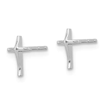 Rhodium Over 14k White Gold Children's Cross Stud Earrings