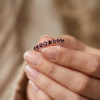 Garnet Stackable Band Ring In Sterling Silver