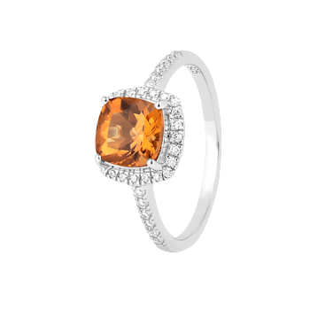 Natural Yellow Citrine Cushion Cut Halo  Ring with Moissanite Accents
Sterling Silver Ring