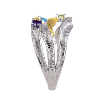 Multi-Gemstone Black Rhodium Over and 14K Gold Over Sterling Silver Ring