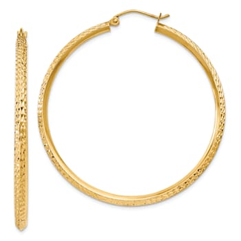 14k Yellow Gold 1 3/4" Knife Edge Diamond-Cut Hoop Earrings