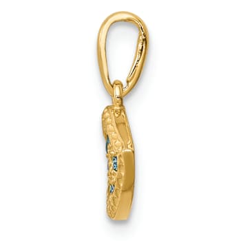 14k Yellow Gold Textured Blue Cubic Zirconia Eye Pendant