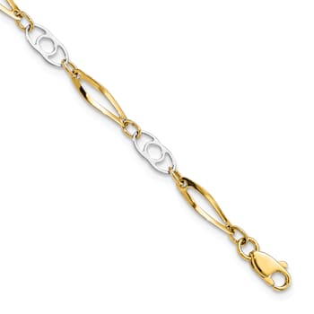 10k Yellow Gold and 10k White Gold 3mm Polished Fancy Link Bracelet