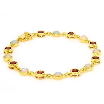Opal And Garnet Tennis Bracelet In 18K Gold Over Sterling Silver 6.14ctw