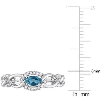 London Blue Topaz & Diamond 10K White Gold Link Ring 0.44ctw