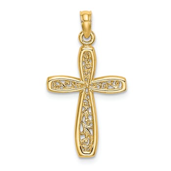 14k Yellow Gold Cross with Filigree Center Charm