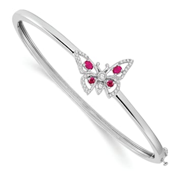 Rhodium Over 14k White Gold Ruby and Diamond Butterfly Bangle