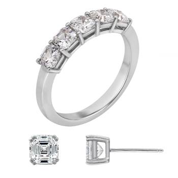 White Cubic Zirconia Platinum Over Sterling Silver Asscher Cut Jewelry
Set 3.90ctw