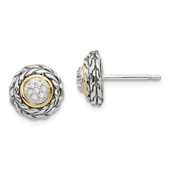 Sterling Silver Antiqued with 14K Accent Diamond Earrings