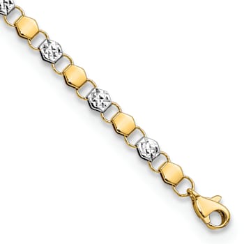 14K Two-tone Gold Diamond-Cut Fancy Link Bracelet