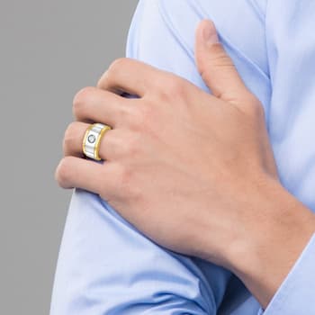10K Two-tone Yellow and White Gold Men's Polished, Satin and Grooved A
Diamond Ring 0.50ctw