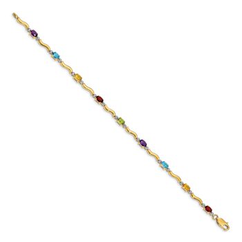 10k Yellow Gold and Rhodium Over 10k Yellow Gold Diamond and
Multi-Gemstone Bracelet