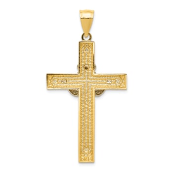 14k Yellow Gold and 14k White Gold Textured Claddagh Cross Pendant