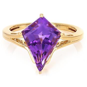 Amethyst Kite Solitaire Ring In 18K Gold Over Sterling Silver 2.65ct